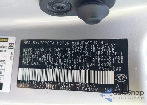 2009 Toyota Matrix S from USA, damaged, VIN 2T1LE40E29C010033